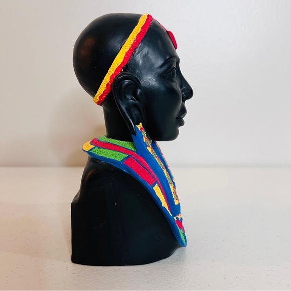 Maasai Tribal Hand Painted One Bookend African Woman Bust Sculpture 6.5" - Picture 3 of 12